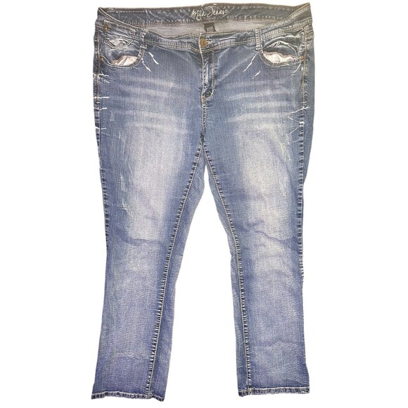 Ariya Jeans Women’s Size 22 Blue Medium Wash Bootcut Denim Embroidered Pockets - Picture 1 of 6